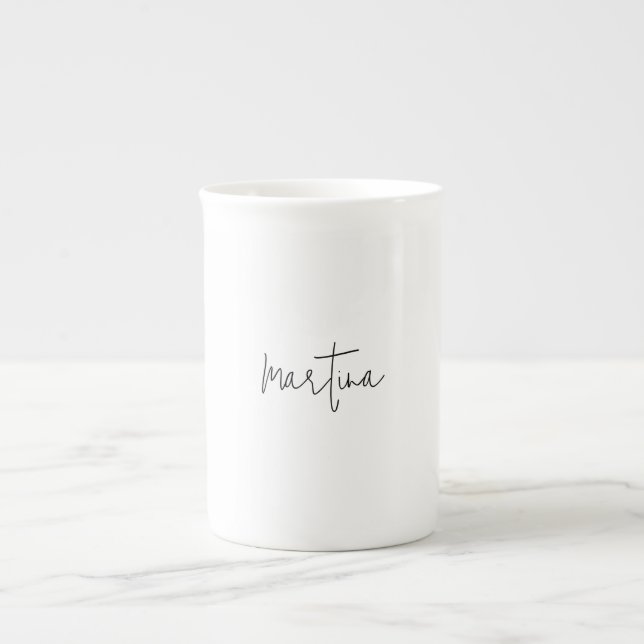Own Name Unique Elegant Plain Simple Calligraphy Bone China Mug (Front)