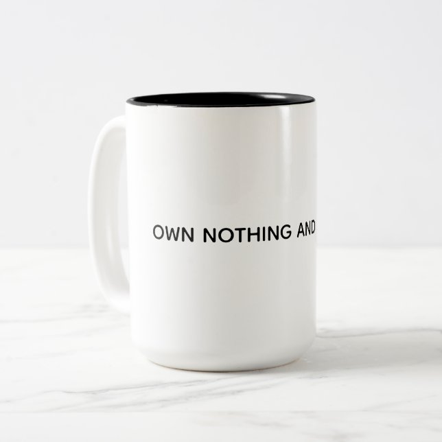 OWN NOTHING AND BE HAPPY Minimalist Mug (Front Left)