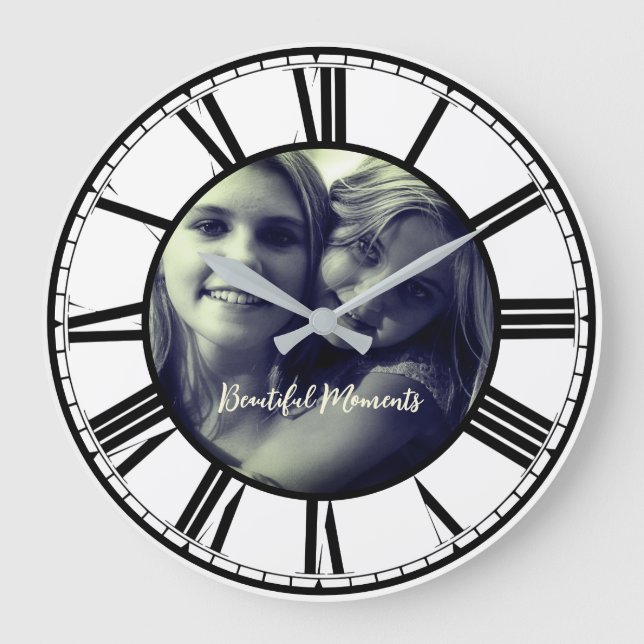 Own Photo in Circle Roman Number Large Clock (Front)