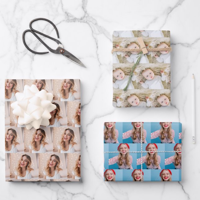 own photos pattern personalised family  wrapping paper sheet (Front)