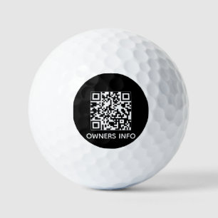 Owner contact info custom QR Code and text Black Golf Balls