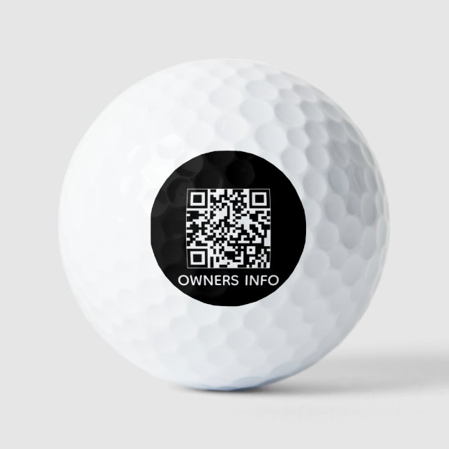 Owner contact info custom QR Code and text Black Golf Balls (Front)