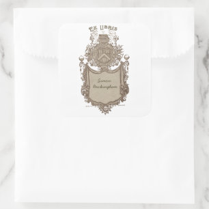 Ownership Bookplate Ex Libris Coat of Arms Square Sticker