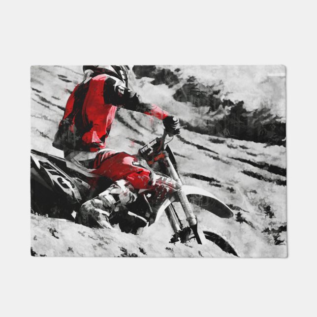 Owning The Mountain  -  Motocross Dirt-Bike Racer Doormat (Front)