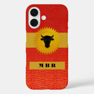 Ox Chinese Zodiac Animal with Monogram in Red iPhone 16 Case