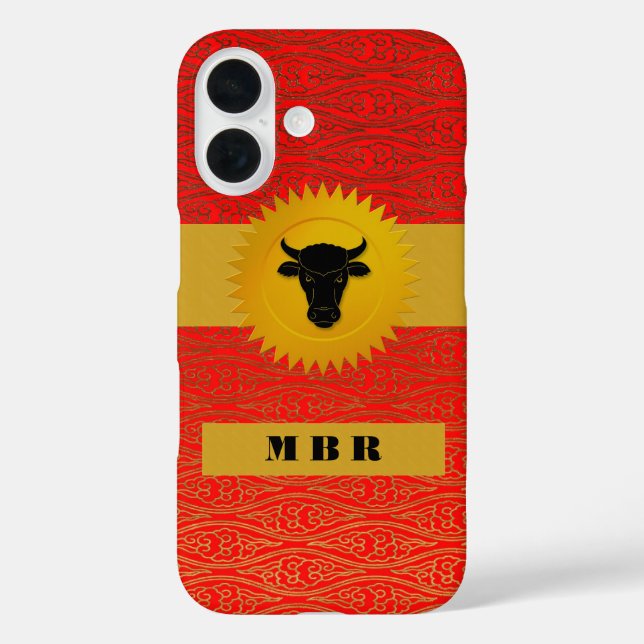 Ox Chinese Zodiac Animal with Monogram in Red Case-Mate iPhone Case (Back)