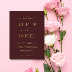 Oxblood & Gold Modern Minimalist Simple Wedding Invitation