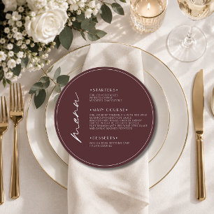 Oxblood Quiet Round Welcome Wedding Dinner Menu