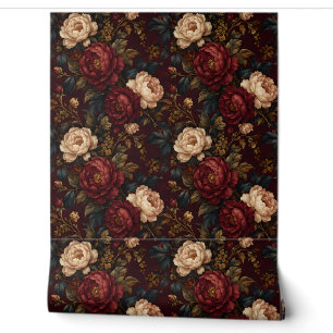 Oxblood Rose Garden Moody Florals Wallpaper