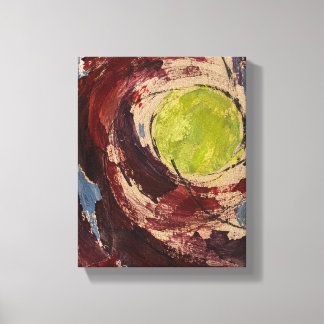 Oxblood Tides around a Wasabi Sun - Hand Painted A Canvas Print