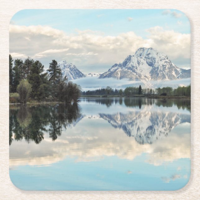 Oxbow Bend Reflection Square Paper Coaster (Front)