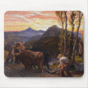 Oxen Ploughing at Sunset (w/c on paper) Mouse Pad