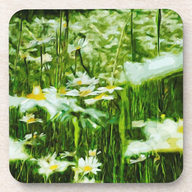Oxeye Daisy Abstract Impressionism Coaster (Front)