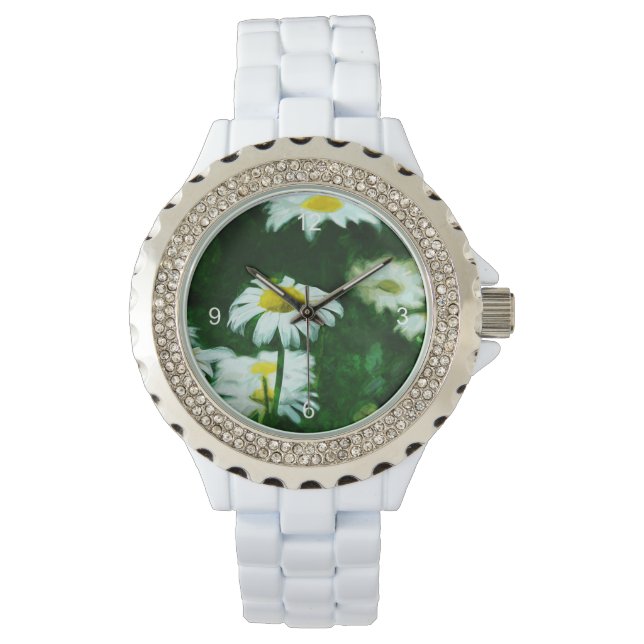 Oxeye White Daisies Abstract Impressionism Watch (Front)