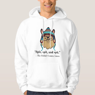 Oxford comma llama grammar nerd black text spit hoodie