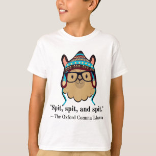 Oxford comma llama grammar nerd black text spit T-Shirt