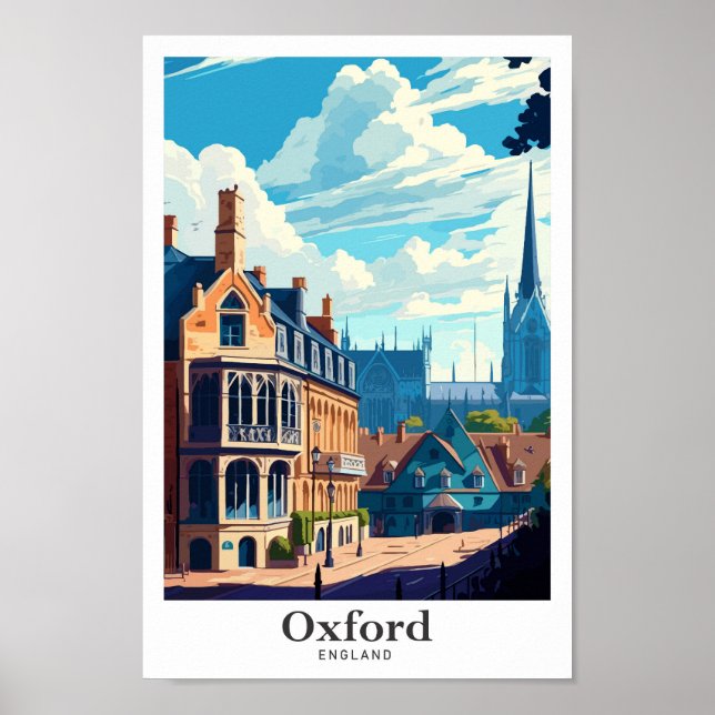 Oxford England Travel Art Vintage Illustration Poster (Front)