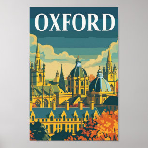 Oxford England Vintage Famous Travel Place Poster