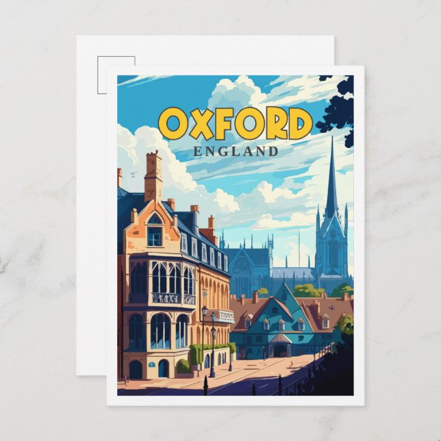 Oxford England vintage travel illustration Postcard (Front/Back)