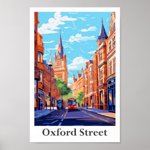 Oxford Street England Travel Vintage Illustration Poster