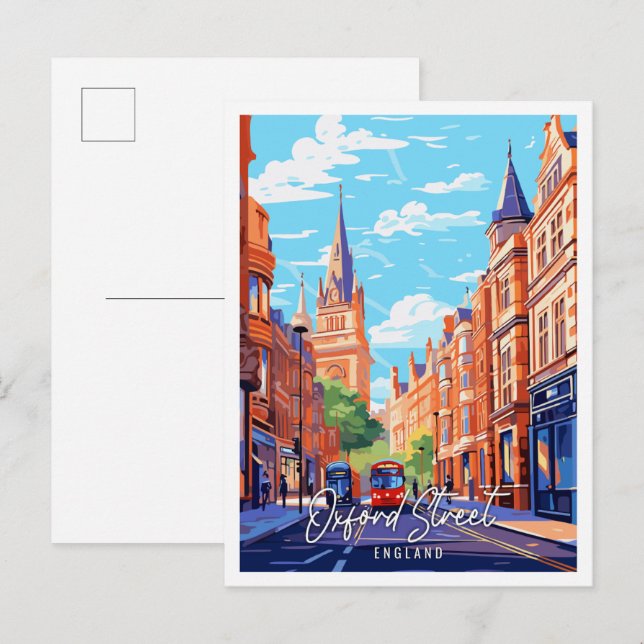 Oxford Street England vintage travel illustration Postcard (Front/Back)