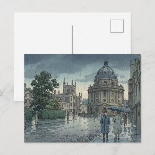 Oxford University in Rain Japanese Woodblock Print Postcard