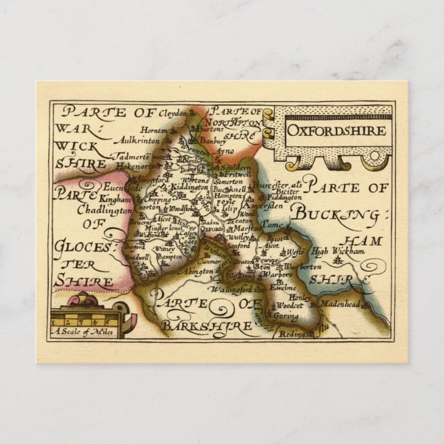 Oxfordshire County England Old Antiquarian Map Postcard (Front)