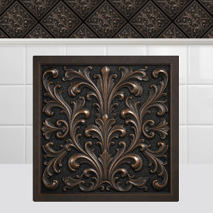 Oxidised Cast Bronze Renaissance Foliage Antique Ceramic Tile