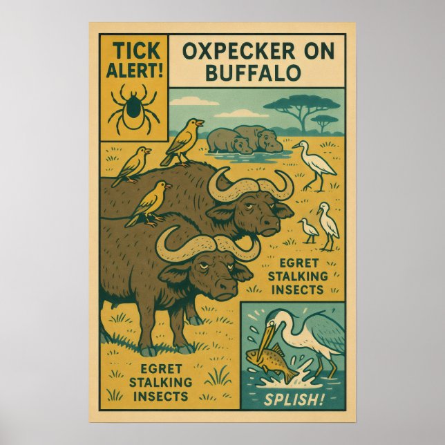 Oxpecker on Buffalo – Nature's Insect Control Team Poster (Front)
