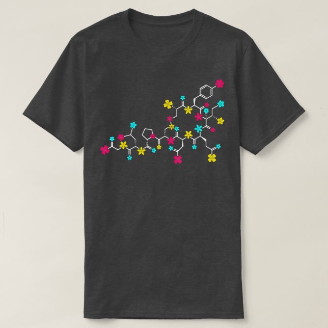 Oxytocin Molecule and Flowers Love Hormone Chemist T-Shirt (Design Front)
