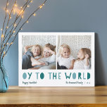 Oy to the World | 2 Photo Hanukkah Holiday Card<br><div class="desc">Whimsical Hanukkah photo card features two of your favourite family photos in a square format aligned side by side. "Oy to the World" appears beneath in blue and green cutout lettering. Personalise with your family name or names, custom greeting, and the year along the bottom. A funny and modern Hanukkah...</div>