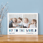 Oy to the World | 2 Photo Hanukkah Holiday Card<br><div class="desc">Whimsical Hanukkah photo card features two of your favourite family photos in a square format aligned side by side. "Oy to the World" appears beneath in blue cutout lettering. Personalise with your family name or names, custom greeting, and the year along the bottom. A funny and modern Hanukkah card designed...</div>