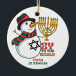 Oy To The World Cute Happy Hanukkah Ceramic Ornament<br><div class="desc">Searching for great gifts for Chrismukkah,  Christmas or Hanukkah? Check out this item and our full collection of fun,  unique personalised items for that special someone in your circle.</div>