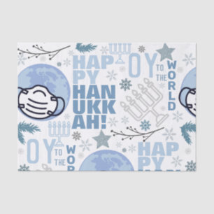 Oy To The World Funny Mask Hanukkah Blue Menorah Tissue Paper
