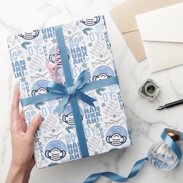 Oy To The World Funny Musk Hanukkah Blue Menorah Wrapping Paper (Gifting)