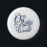 Oy to the World Hanukkah Jewish Funny  6 Cm Round Badge<br><div class="desc">Jewish holiday humour,  Hanukkah 2025,  menorah celebration,  oy vey joke,  Hanukkah pun,  Jewish Christmas parody,  holiday season Jewish humour,  festive Jewish saying,  menorah tee</div>