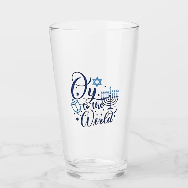 Oy to the World Hanukkah Jewish Funny  Glass (Front)