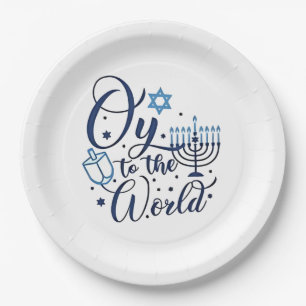 Oy to the World Hanukkah Jewish Funny Paper Plate