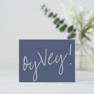 Oy Vey Script Blue and Grey Postpone Bar Mitzvah Postcard