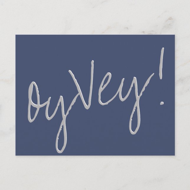 Oy Vey Script | Navy Blue and Grey Postponement Postcard (Front)