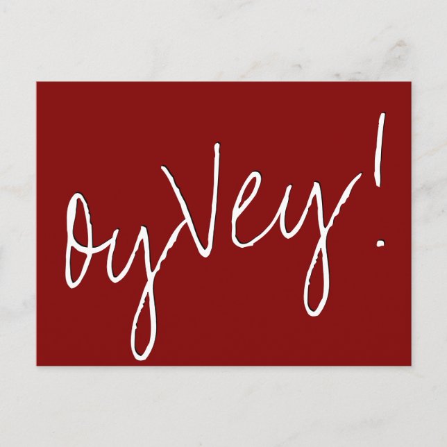 Oy Vey Script | Simple Red Wedding Postponement Postcard (Front)
