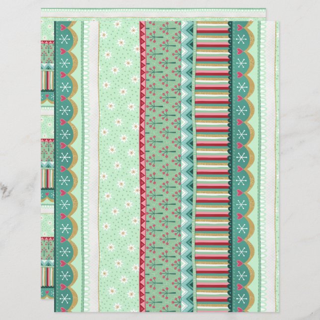 oyful Stripe Green Christmas Scrapbook Paper (Front/Back)