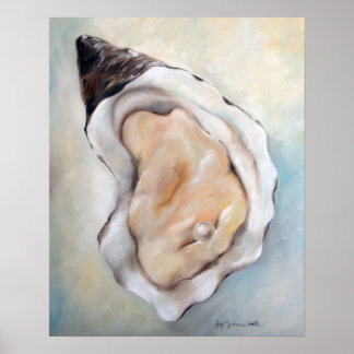 Oyster and Pearl Beach Seafood Art Poster