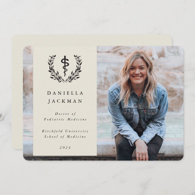 Oyster Asclepius Medical Graduation Photo Announcement (Front/Back)
