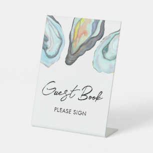 Oyster Bar Coastal Guest Book Tabletop Pedestal Sign