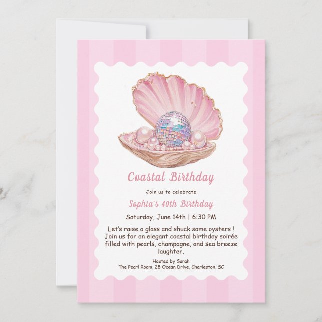 Oyster Birthday Party | Elegant Coastal disco  Invitation (Front)