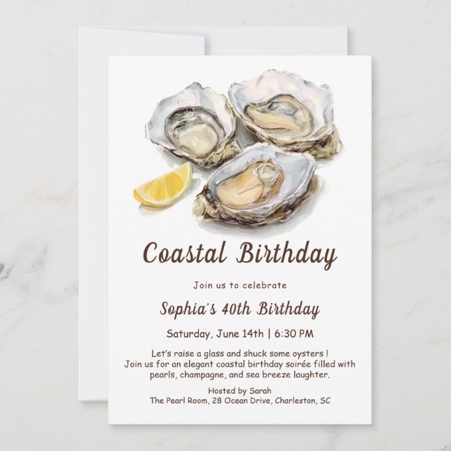 Oyster Birthday Party | Elegant Coastal  Invitation (Front)