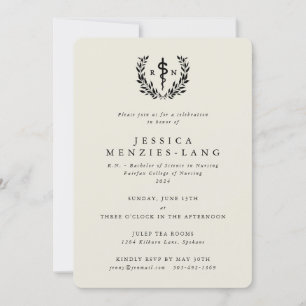 Oyster/Black Registered Nurse Asclepius Graduation Invitation