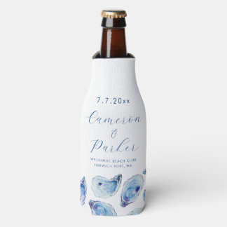 Oyster Blue Watercolor Wedding Favour Bottle Cooler