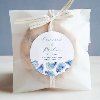 Oyster Blue Watercolor Wedding Favour Classic Round Sticker